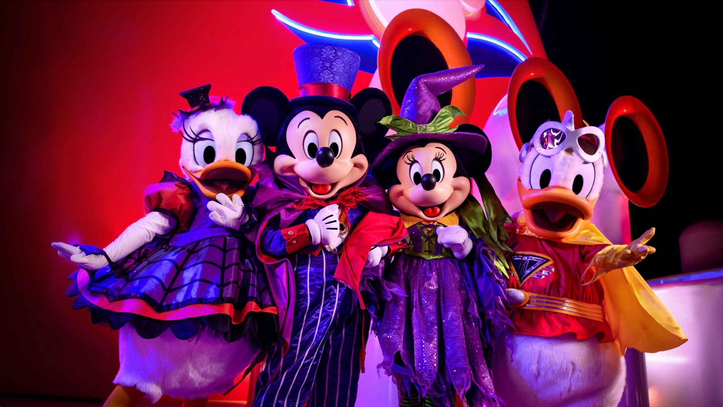 Daisy, Mickey, Minnie and Donald sailing on Disney Cruise Line Halloween on the High Seas