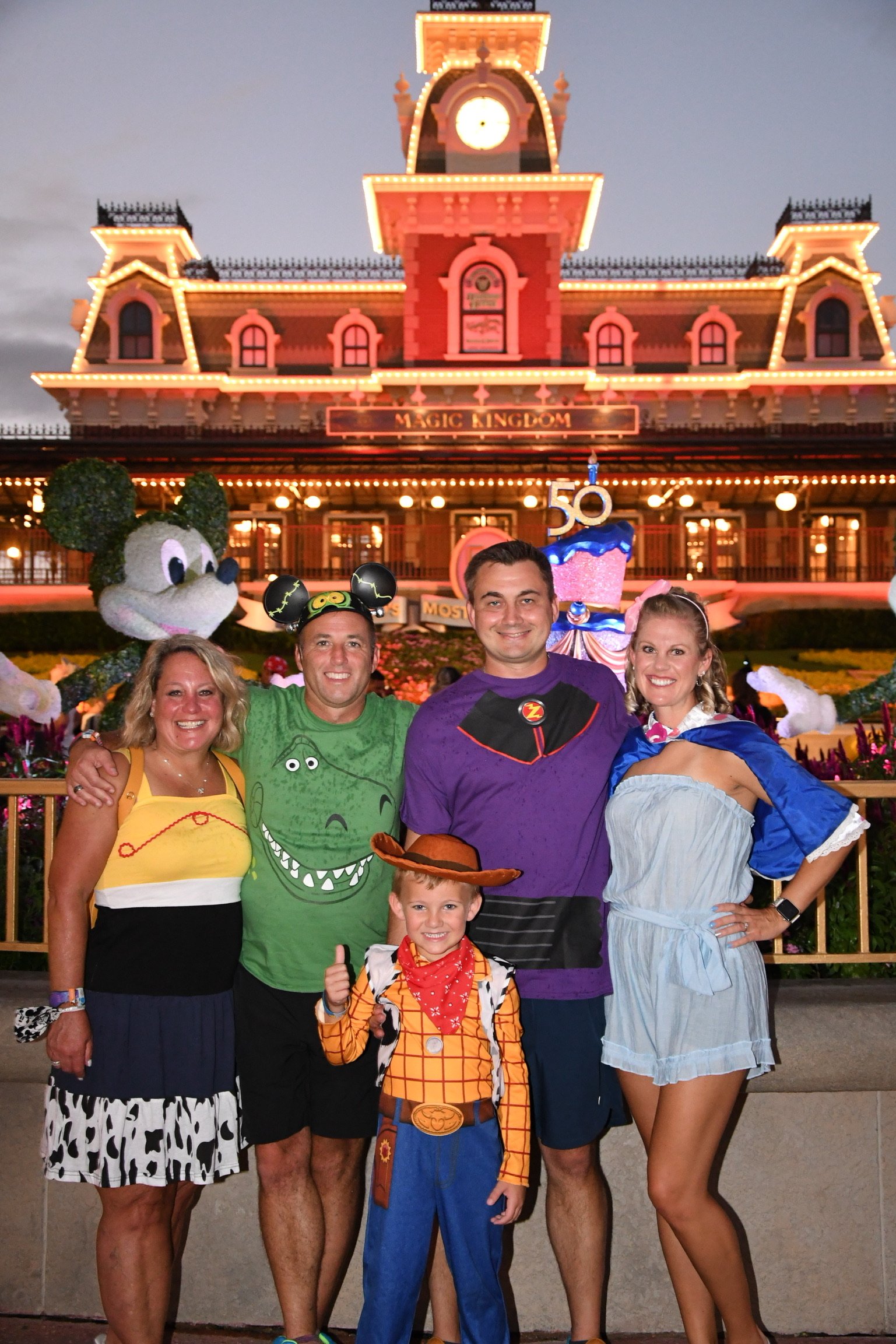 guests dressed in toy story costumes for after hours boo bash